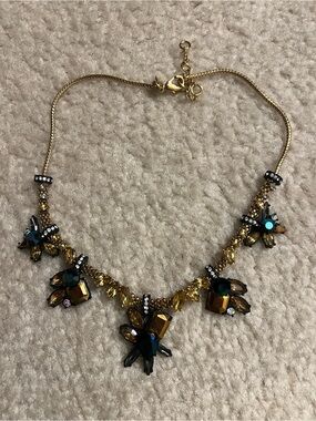 J. Crew Gold-Tone Crystal Cluster Necklace with Amber and Teal Accents